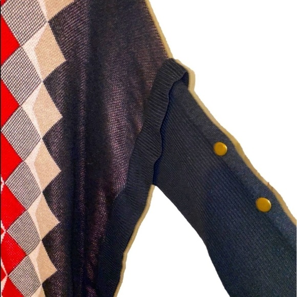 NWT HANNAH Black Red Oversized Argyle Poncho Sweater Size S - Picture 4 of 7
